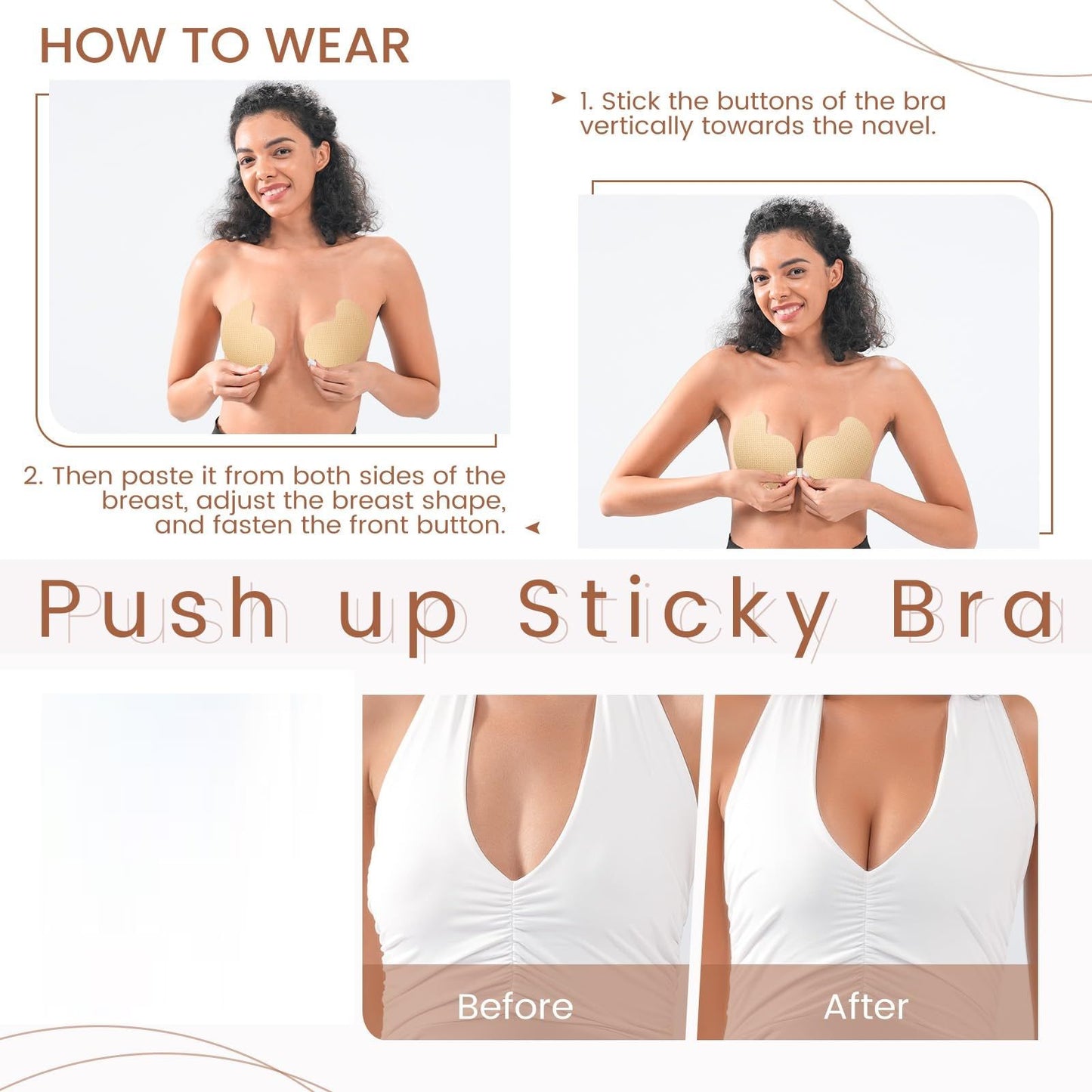 2 Pairs Sticky Bra Backless Adhesive Strapless Invisible Stick on Bras for Women