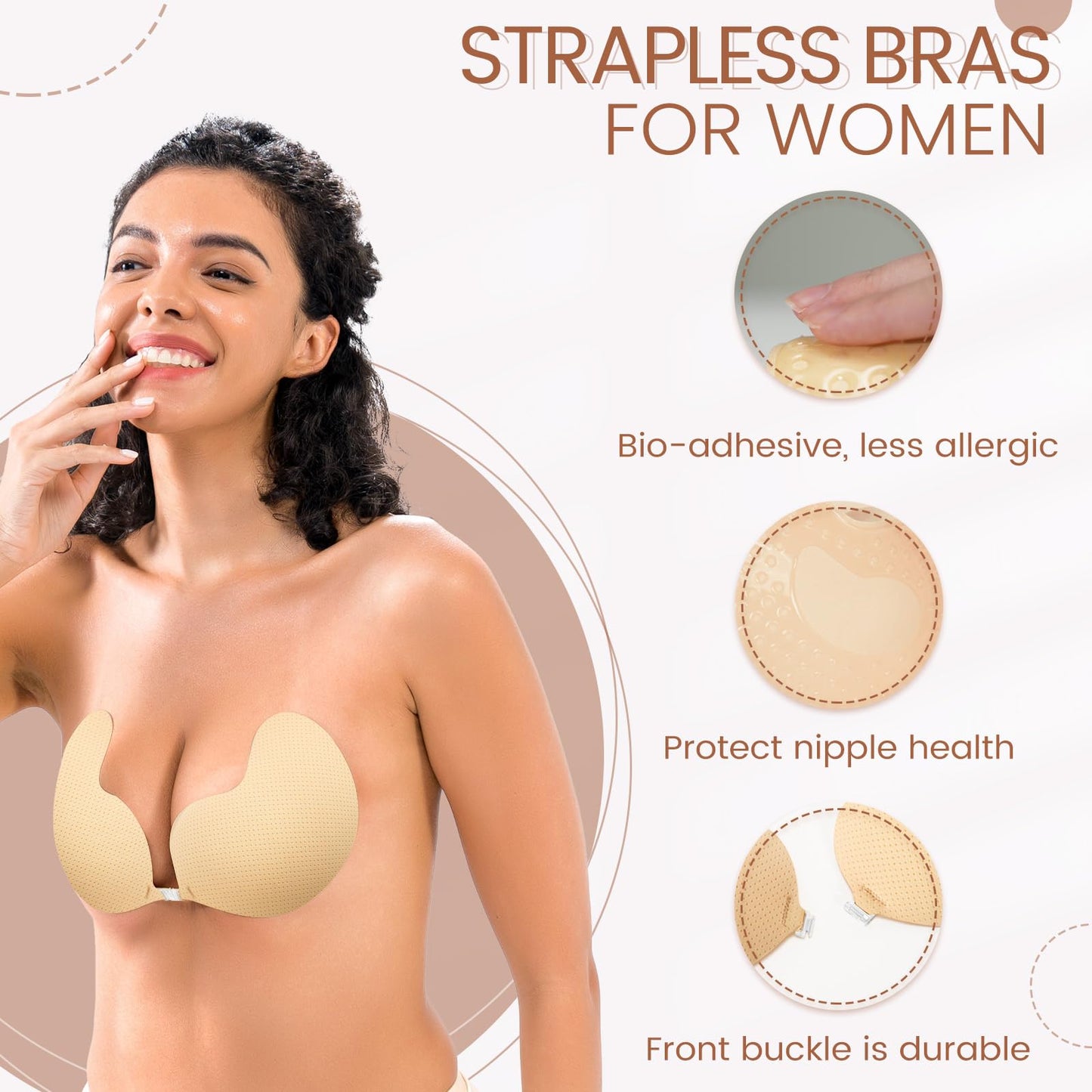 2 Pairs Sticky Bra Backless Adhesive Strapless Invisible Stick on Bras for Women