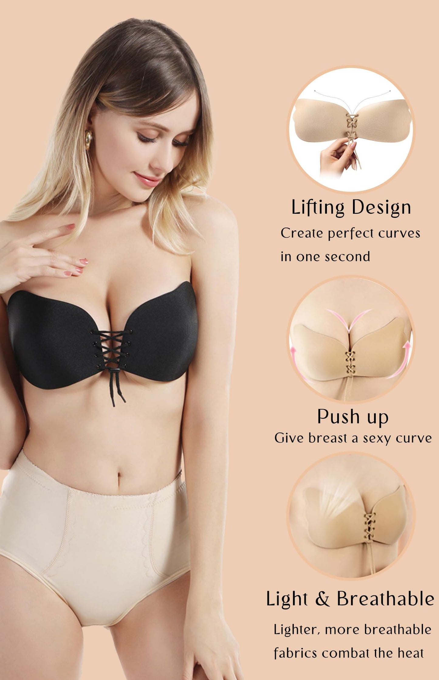 2 Pairs Sticky Bra Strapless Adhesive Invisible Push up Bra for Women