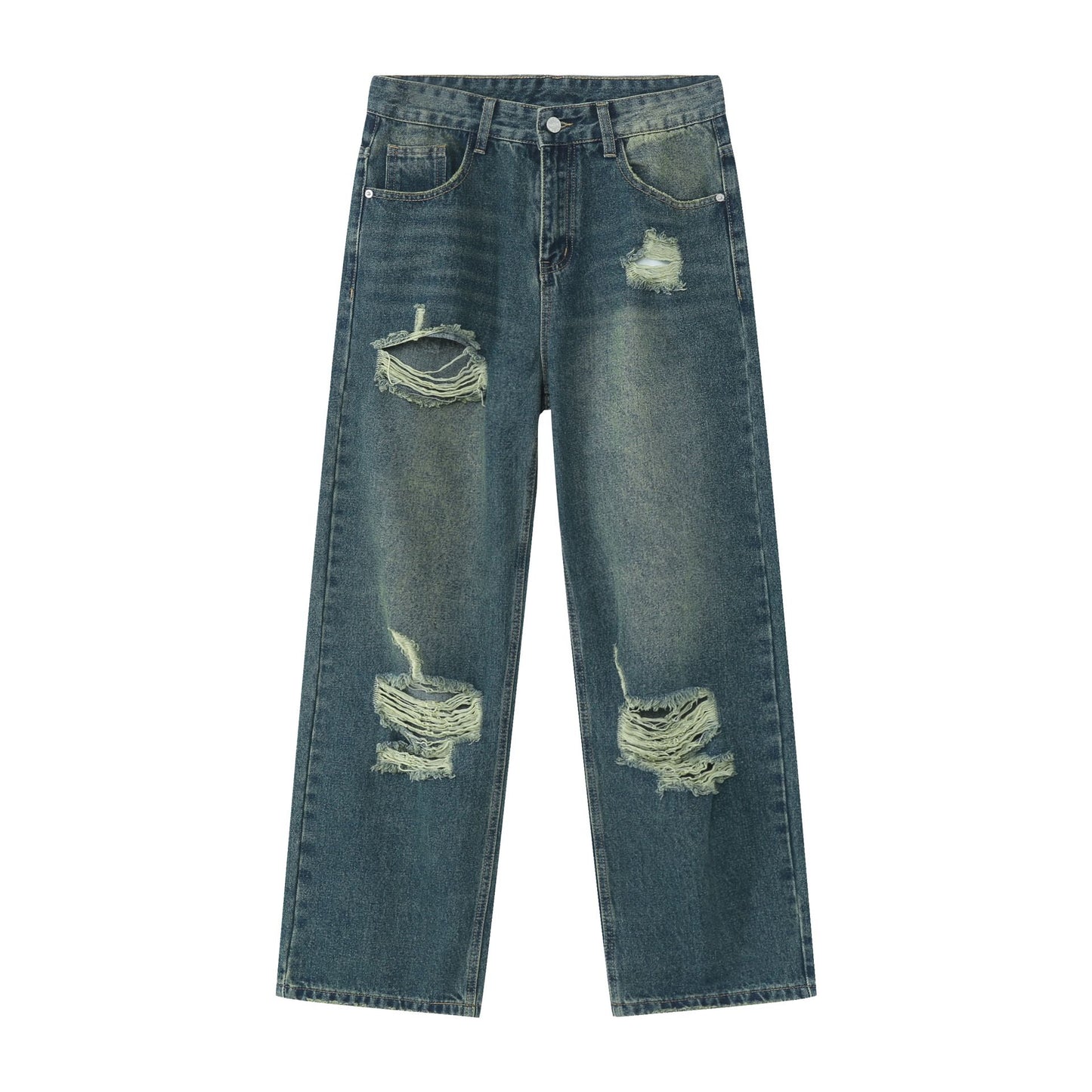 Baggy Jeans for Men Ripped Straight Leg Pants Y2K Distressed Denim Streetwear