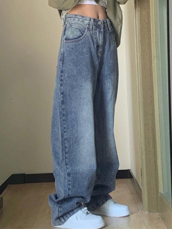 Baggy Jeans for Women Wide Leg Straight Denim Pants Boyfriend Trousers
