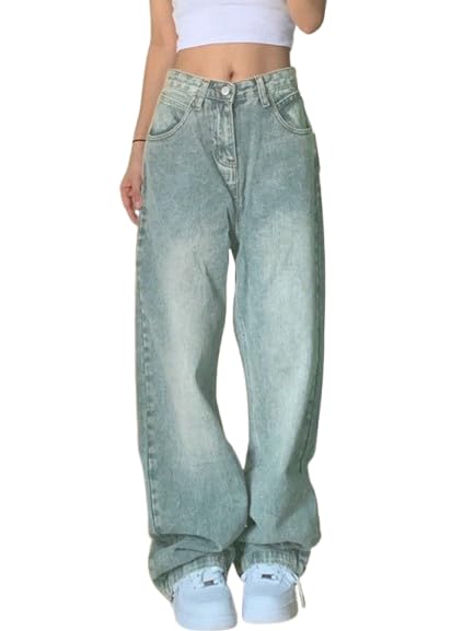 Baggy Jeans for Women Wide Leg Straight Denim Pants Boyfriend Trousers