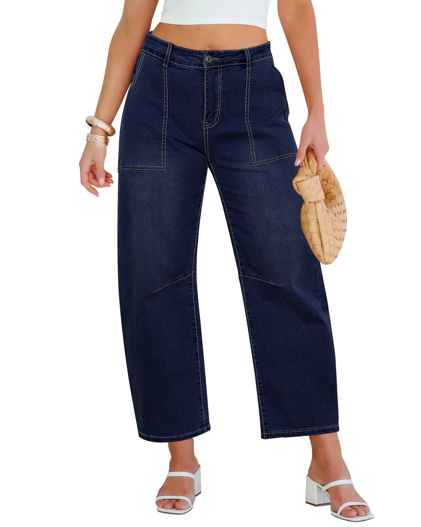 Barrel Jeans for Women High Waisted Wide Leg Baggy Denim Trouser Jeans