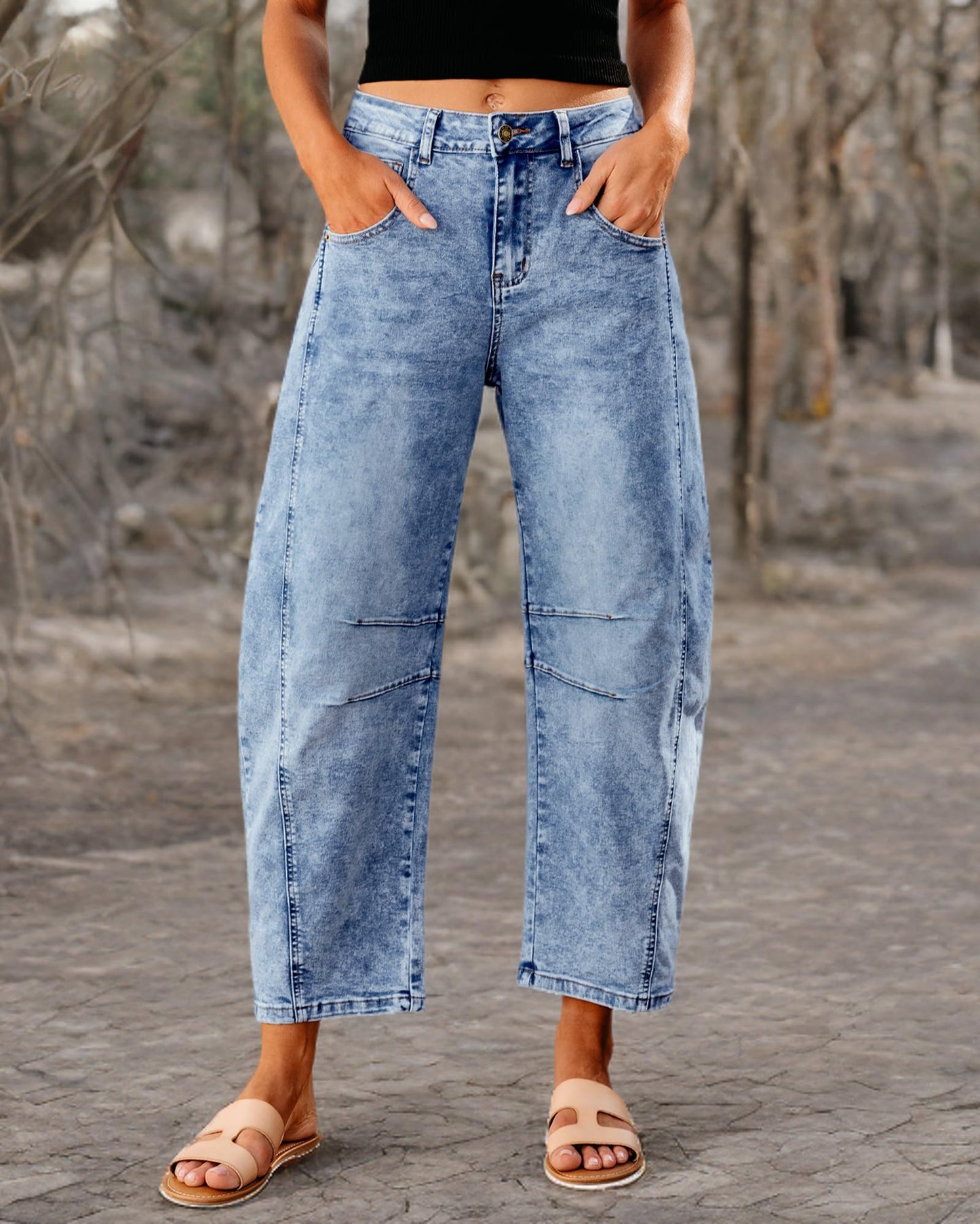 Barrel Jeans for Women High Waisted Stretch Denim Trouser Ankle Pants