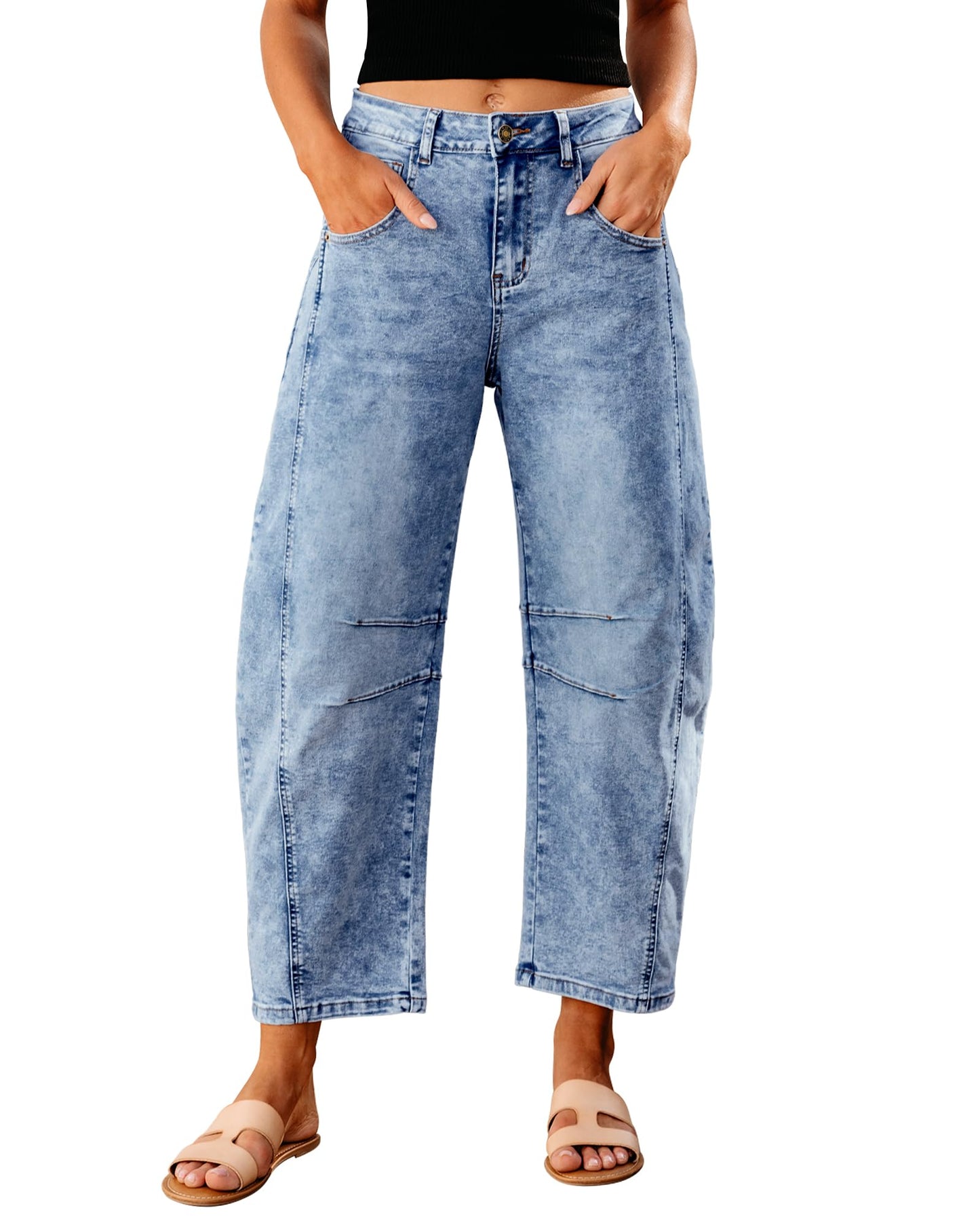 Barrel Jeans for Women High Waisted Stretch Denim Trouser Ankle Pants