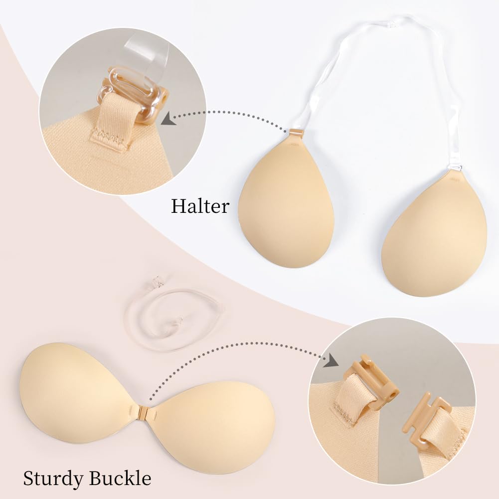 Invisible Adhesive Bra Sticky Strapless Bra with Halter Neck Strap