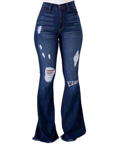 Flare Jeans Women High Waist Ripped Distressed Trousers Denim Pants
