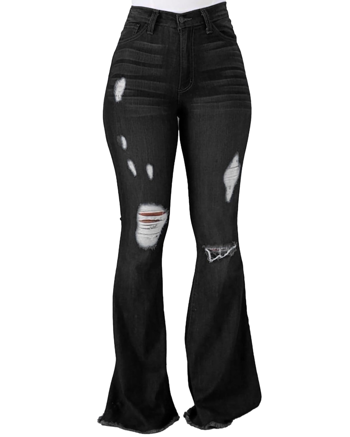 Flare Jeans Women High Waist Ripped Distressed Trousers Denim Pants