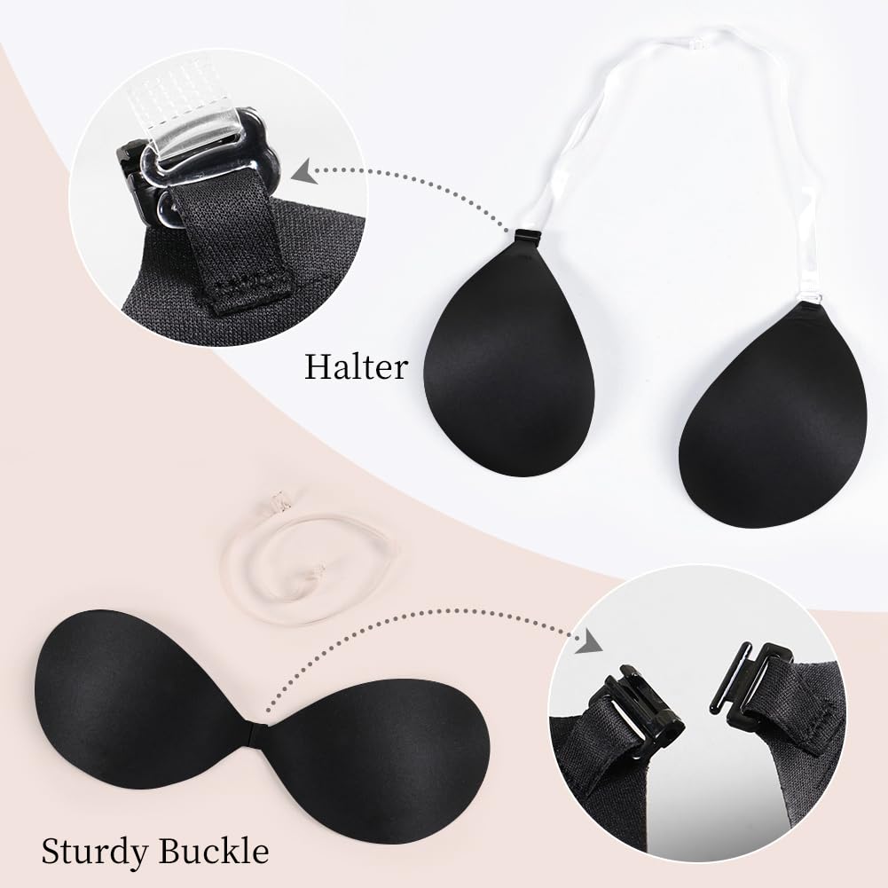 Invisible Adhesive Bra Sticky Strapless Bra with Halter Neck Strap