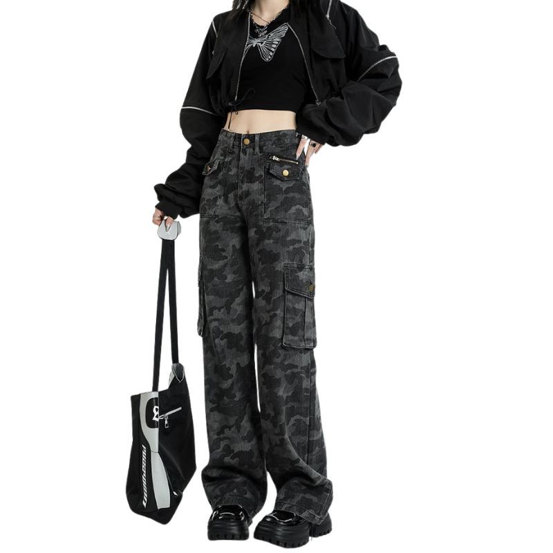 Camouflage Jeans Cargo Pants Women Y2K High Waisted Baggy Wide Leg Trousers