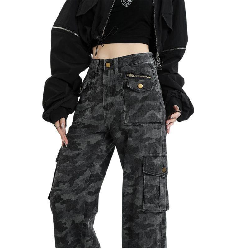 Camouflage Jeans Cargo Pants Women Y2K High Waisted Baggy Wide Leg Trousers