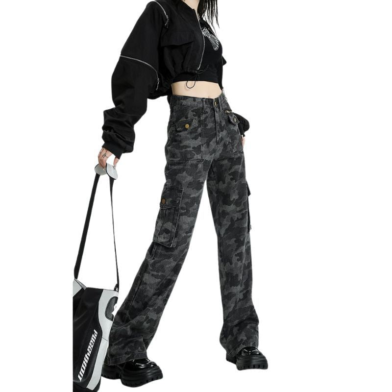 Camouflage Jeans Cargo Pants Women Y2K High Waisted Baggy Wide Leg Trousers