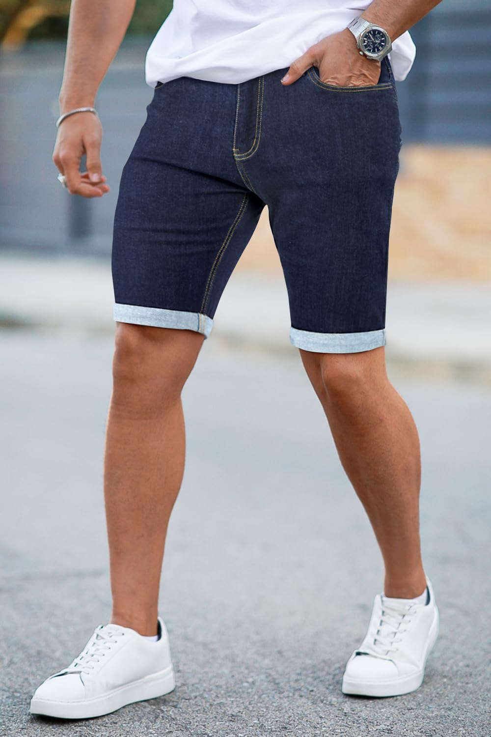Denim Shorts Men Stretch Skinny Jean Short Pants for Men