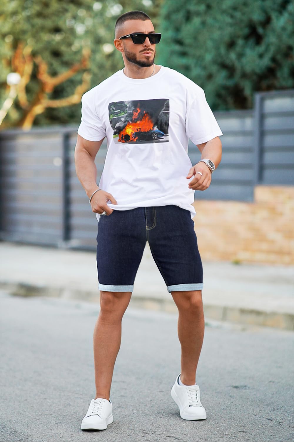 Denim Shorts Men Stretch Skinny Jean Short Pants for Men