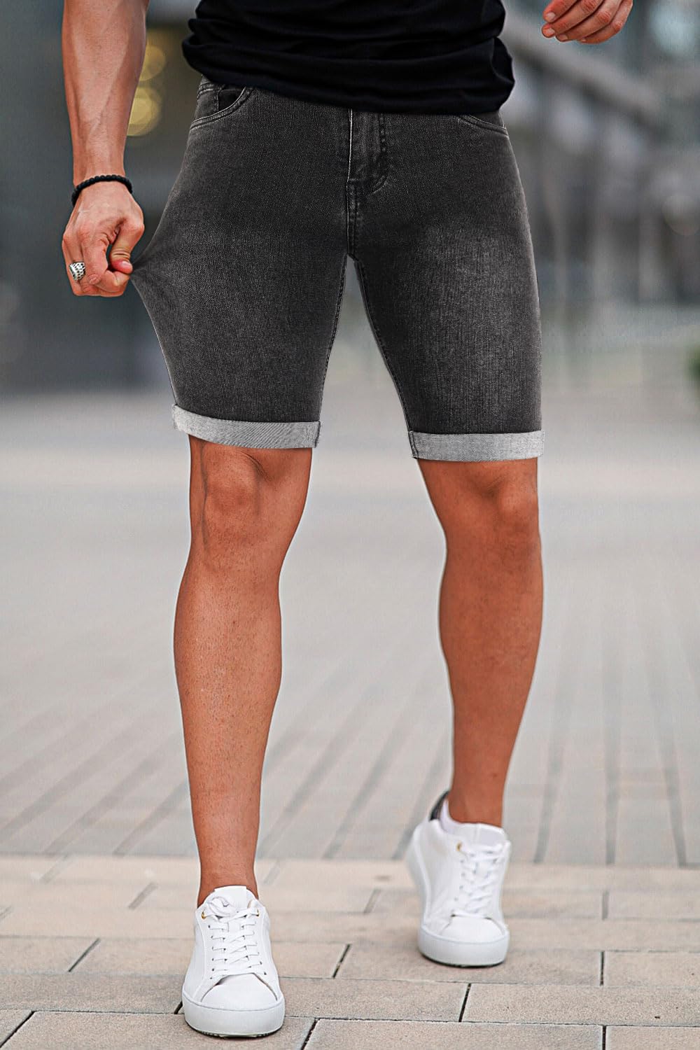 Denim Shorts Men Stretch Skinny Jean Short Pants for Men