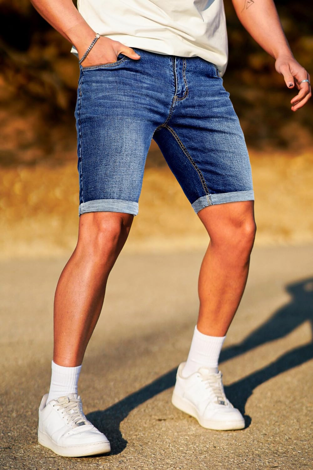 Denim Shorts Men Stretch Skinny Jean Short Pants for Men