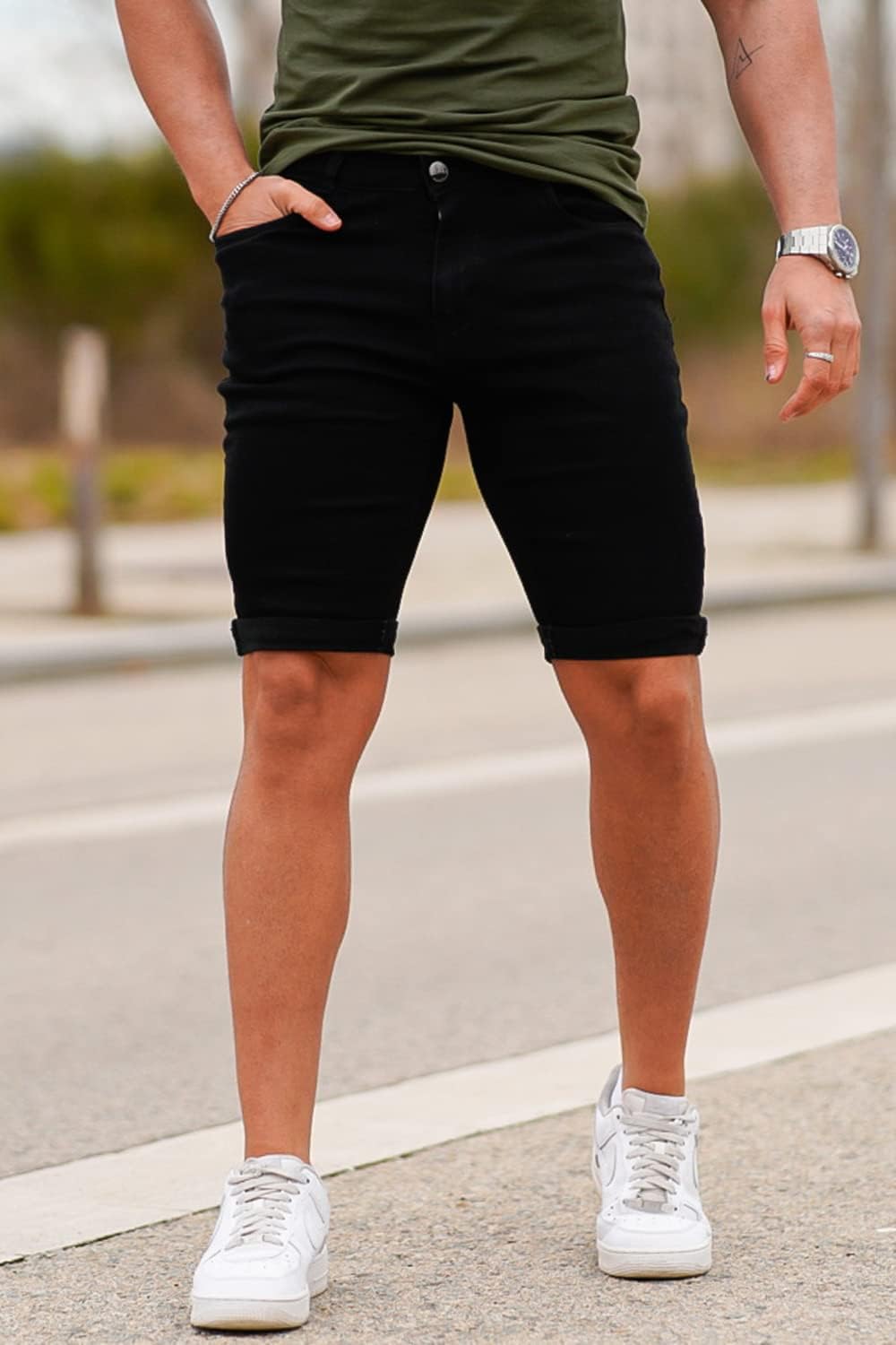 Denim Shorts Men Stretch Skinny Jean Short Pants for Men