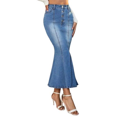 Denim Skirt for Women's Washed Fishtail Jeans Skirt Midi Skirt