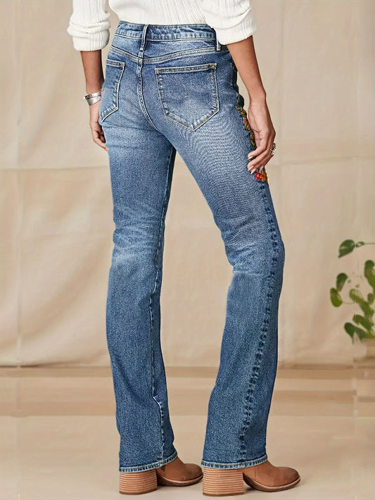 Embroidered Skinny Jeans Fashion Women's Low Rise Slim Fit Stretch Denim Pants