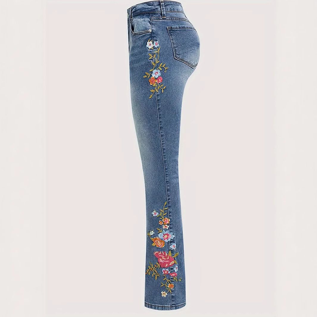 Embroidered Skinny Jeans Fashion Women's Low Rise Slim Fit Stretch Denim Pants