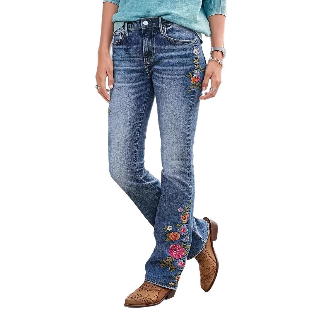 Embroidered Skinny Jeans Fashion Women's Low Rise Slim Fit Stretch Denim Pants