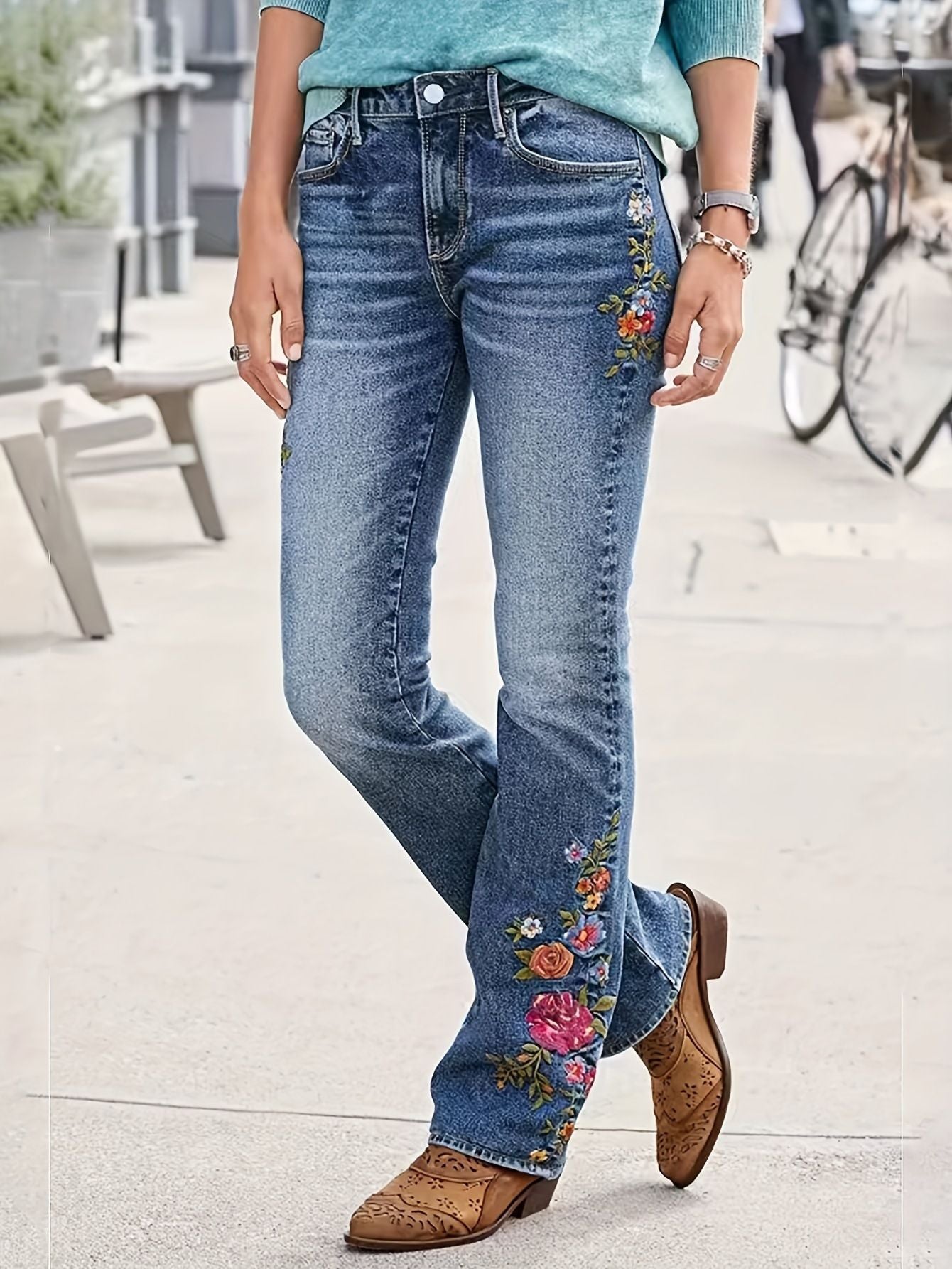 Embroidered Skinny Jeans Fashion Women's Low Rise Slim Fit Stretch Denim Pants