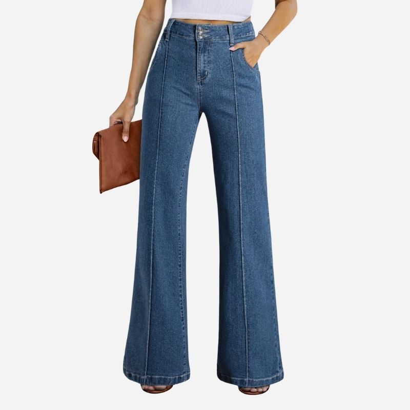 Women's Wide Leg Flare Jeans Baggy High Waisted Stretch Denim Pants