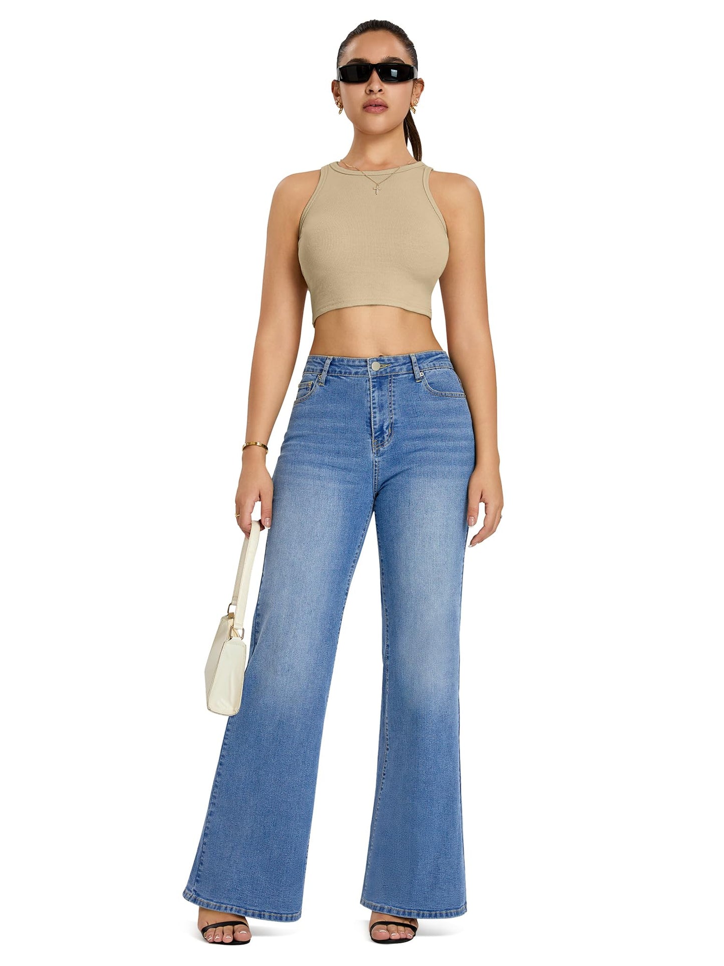 Flare Jeans Wide Leg Jeans for Women Baggy Hem Denim Pants