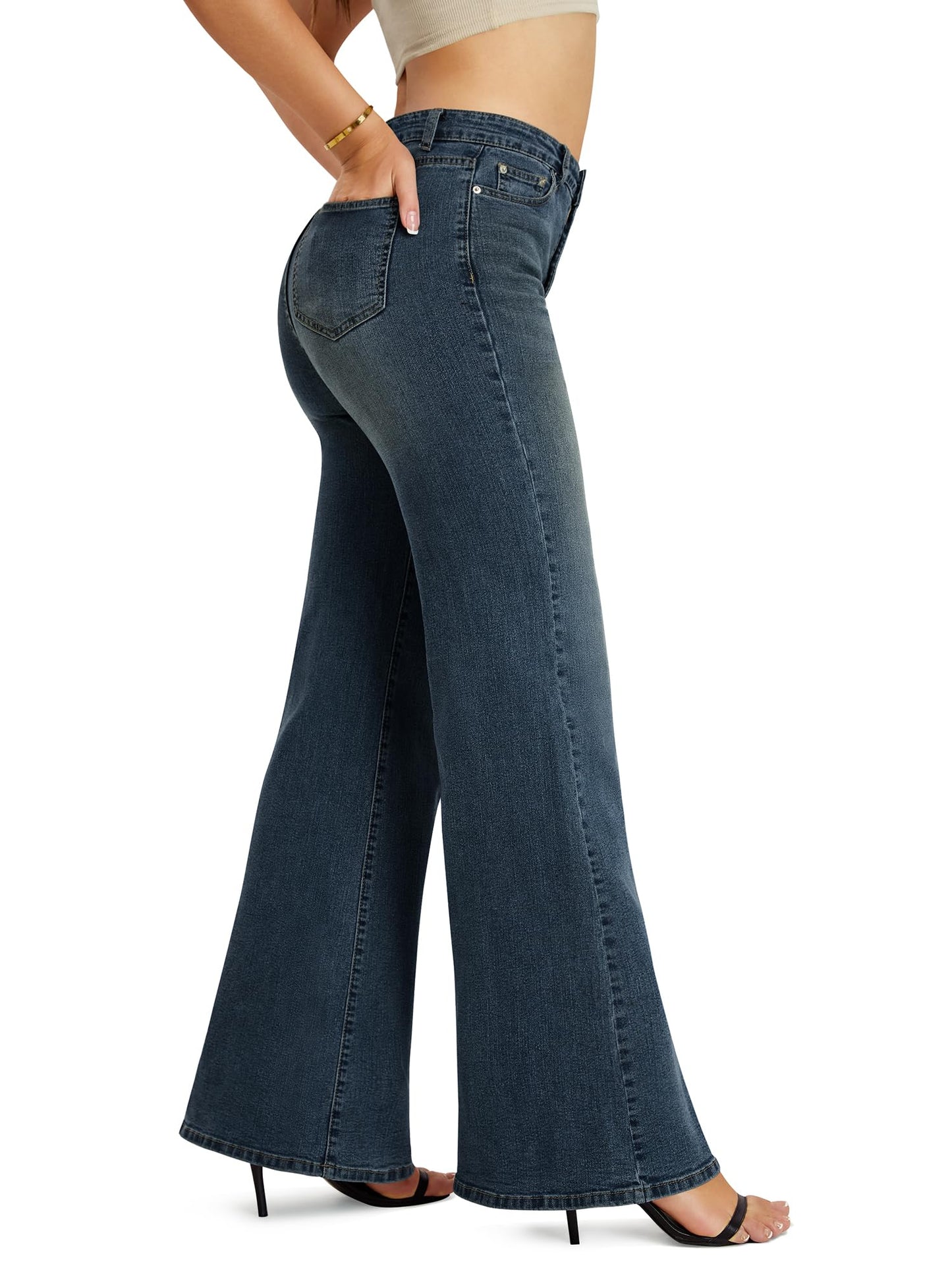 Flare Jeans Wide Leg Jeans for Women HighRise Baggy Hem Denim Pants