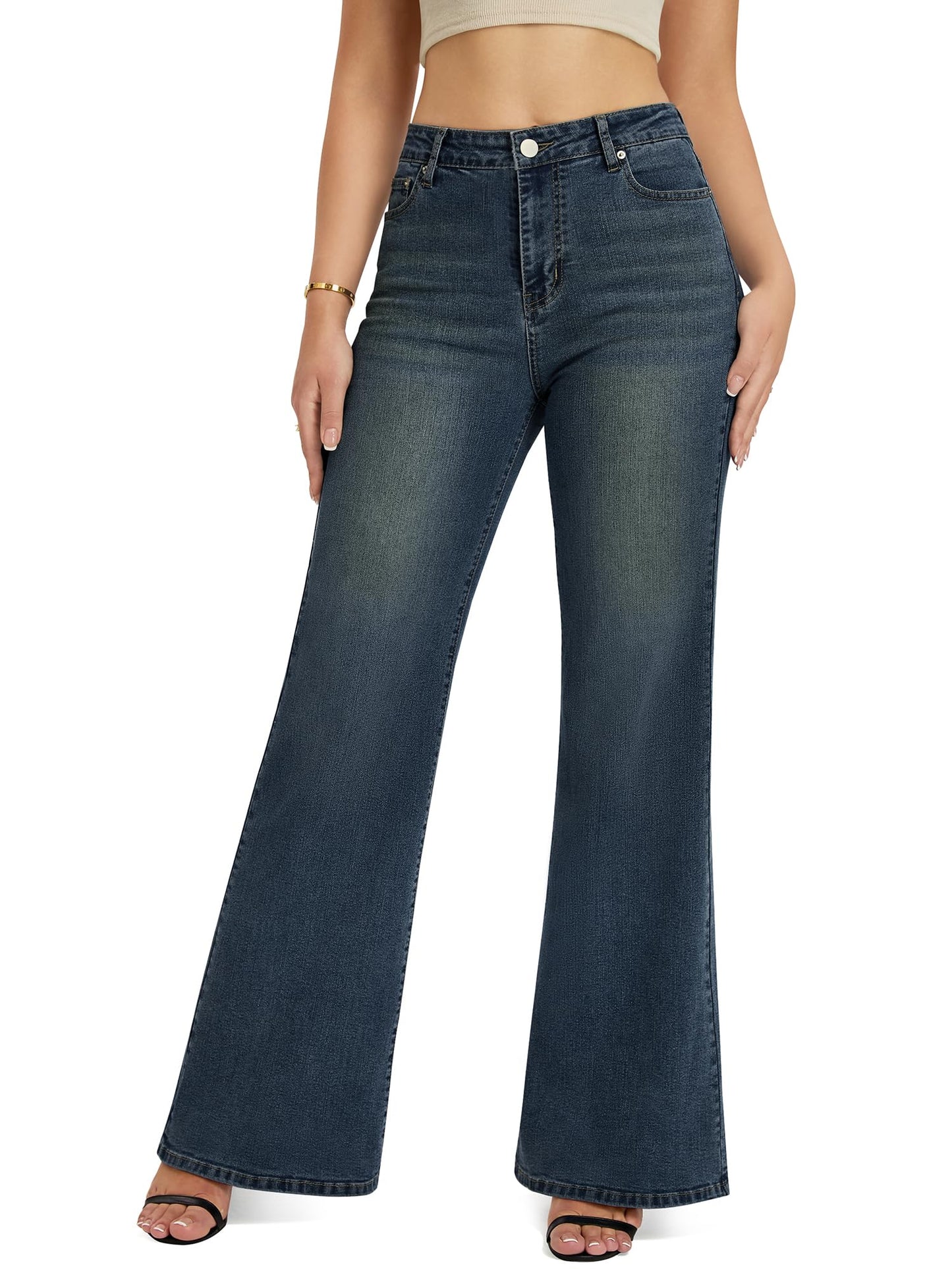 Flare Jeans Wide Leg Jeans for Women HighRise Baggy Hem Denim Pants