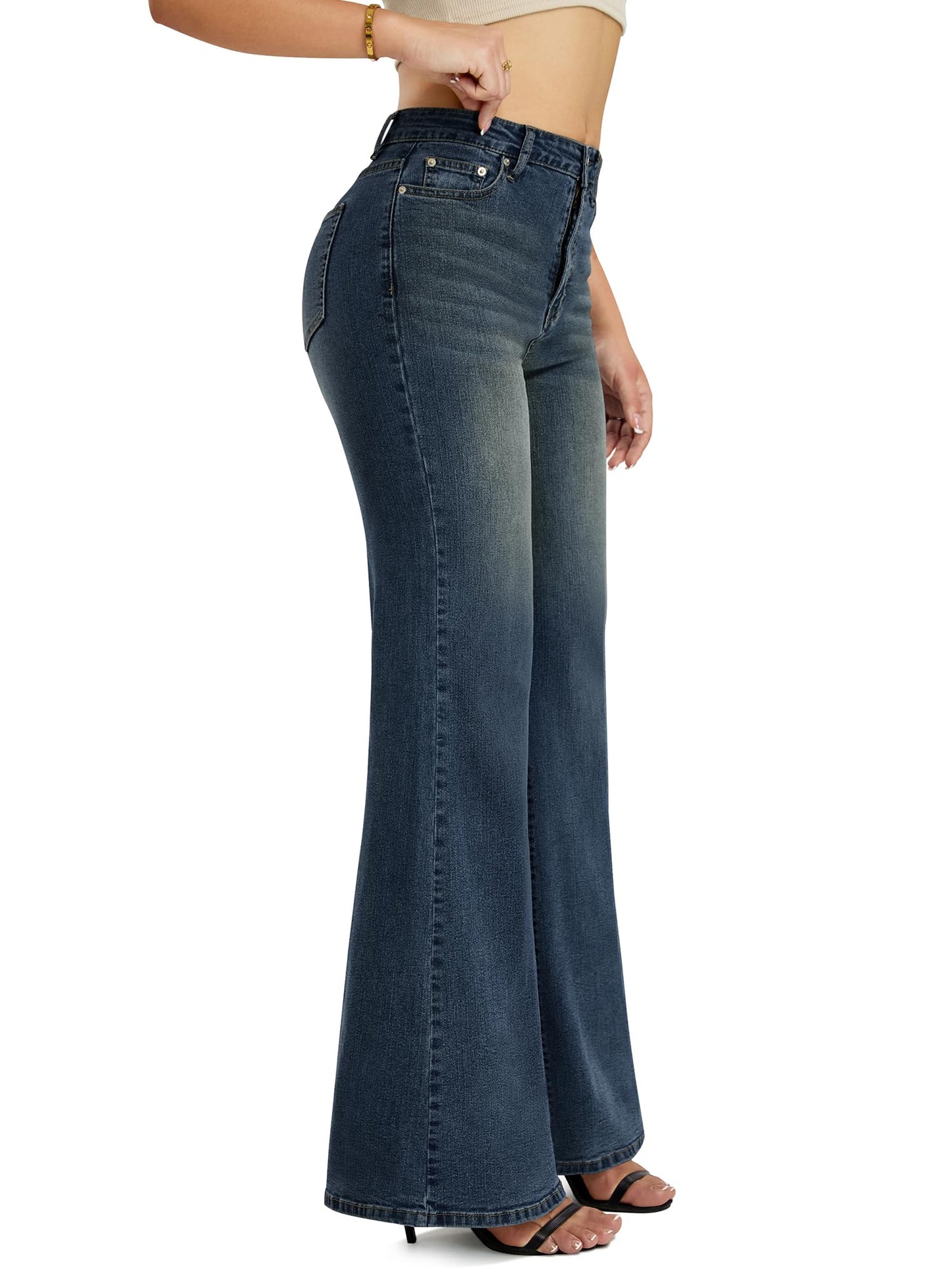 Flare Jeans Wide Leg Jeans for Women HighRise Baggy Hem Denim Pants