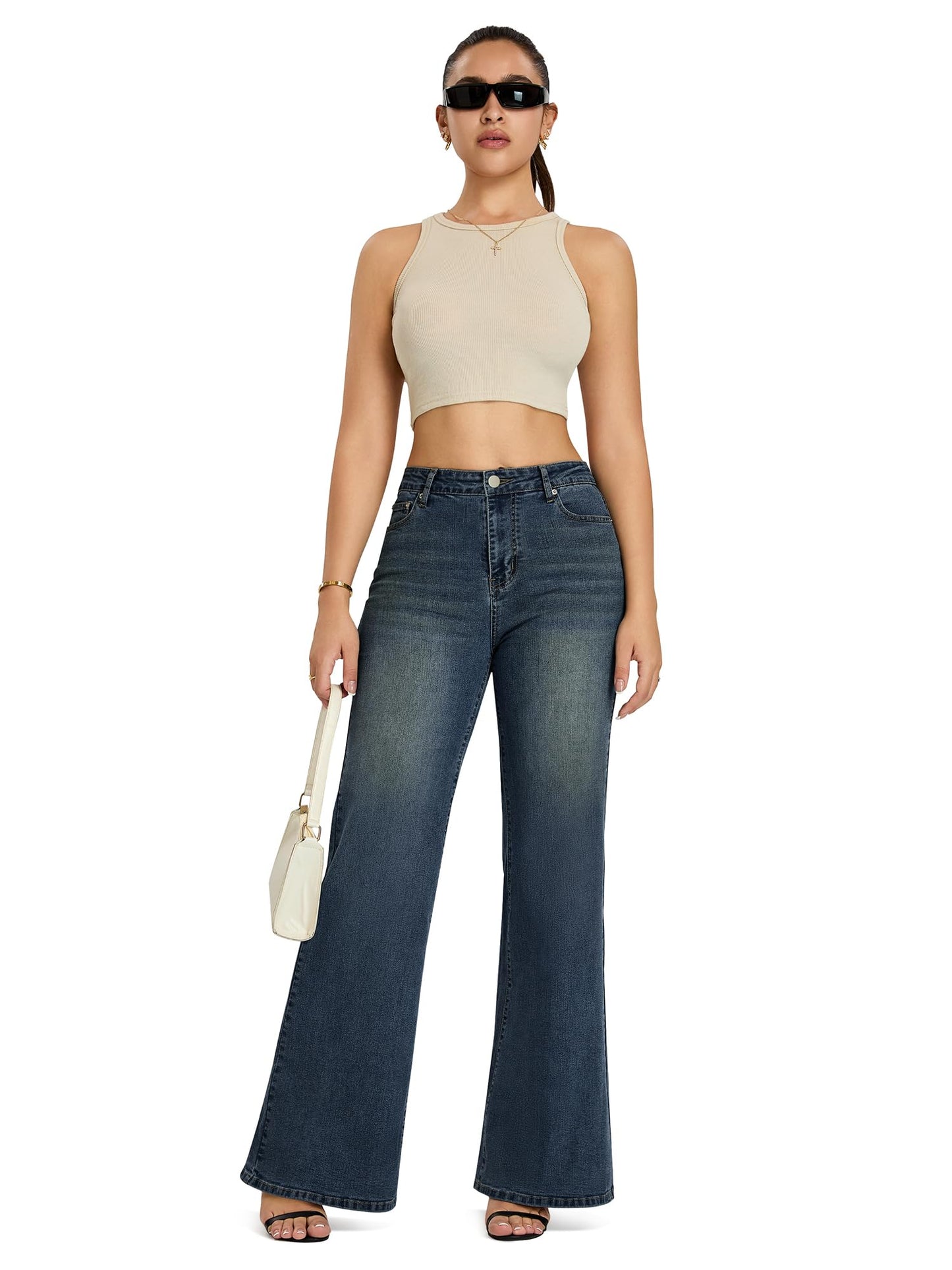 Flare Jeans Wide Leg Jeans for Women HighRise Baggy Hem Denim Pants