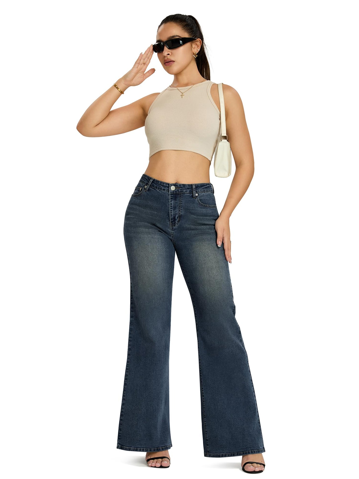 Flare Jeans Wide Leg Jeans for Women HighRise Baggy Hem Denim Pants
