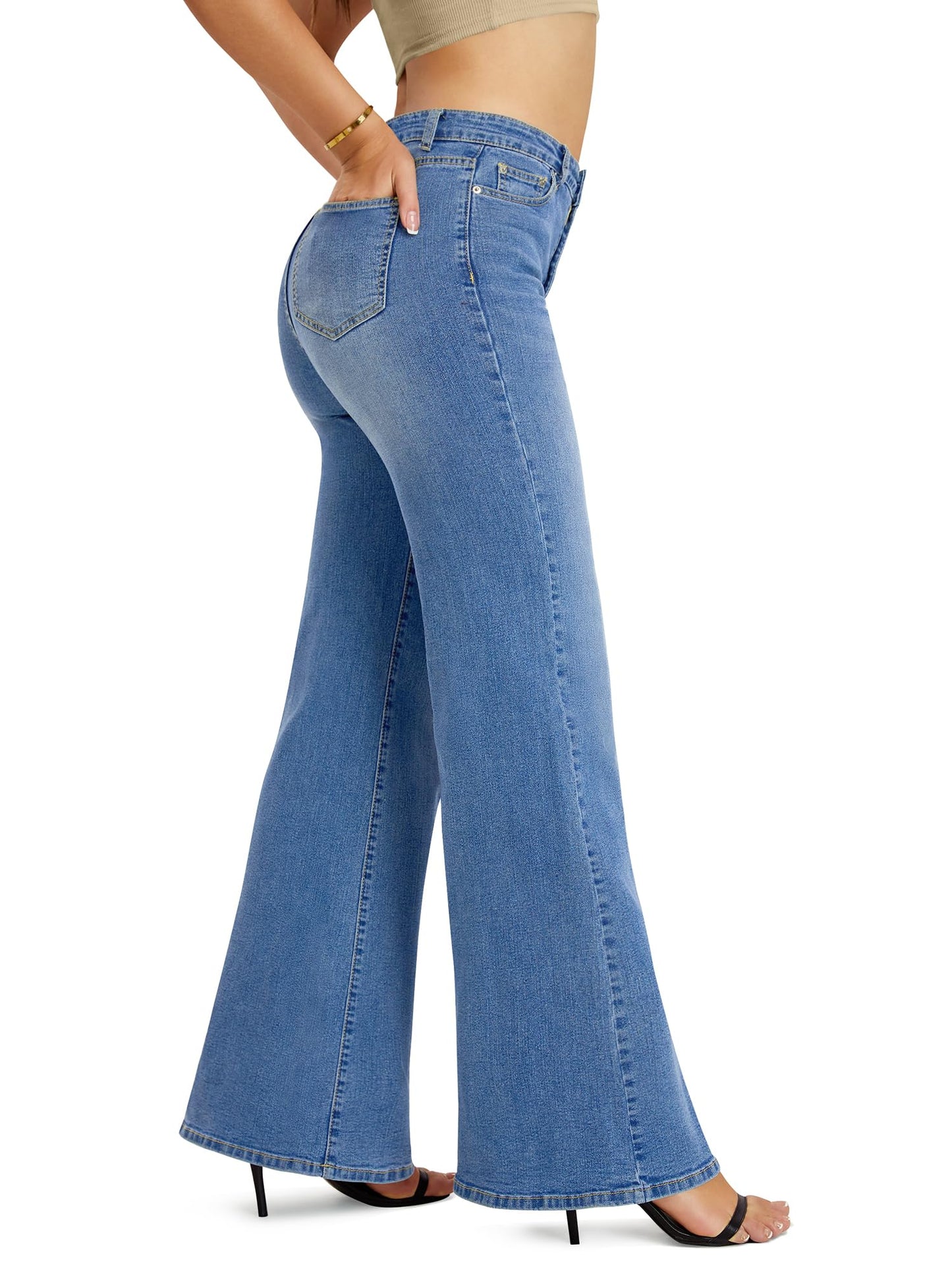 Flare Jeans Wide Leg Jeans for Women HighRise Baggy Hem Denim Pants