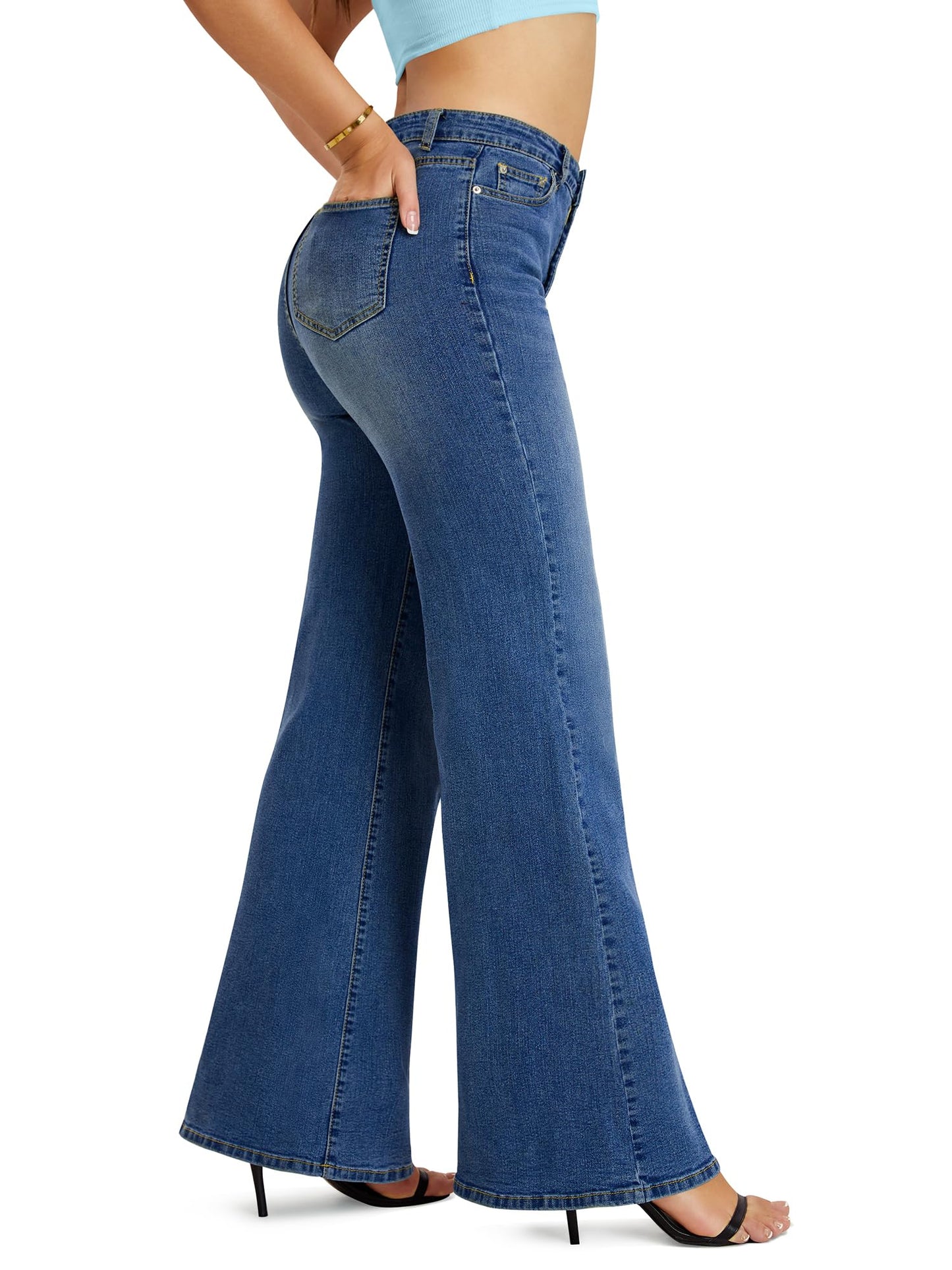 Flare Jeans Wide Leg Jeans for Women HighRise Baggy Hem Denim Pants