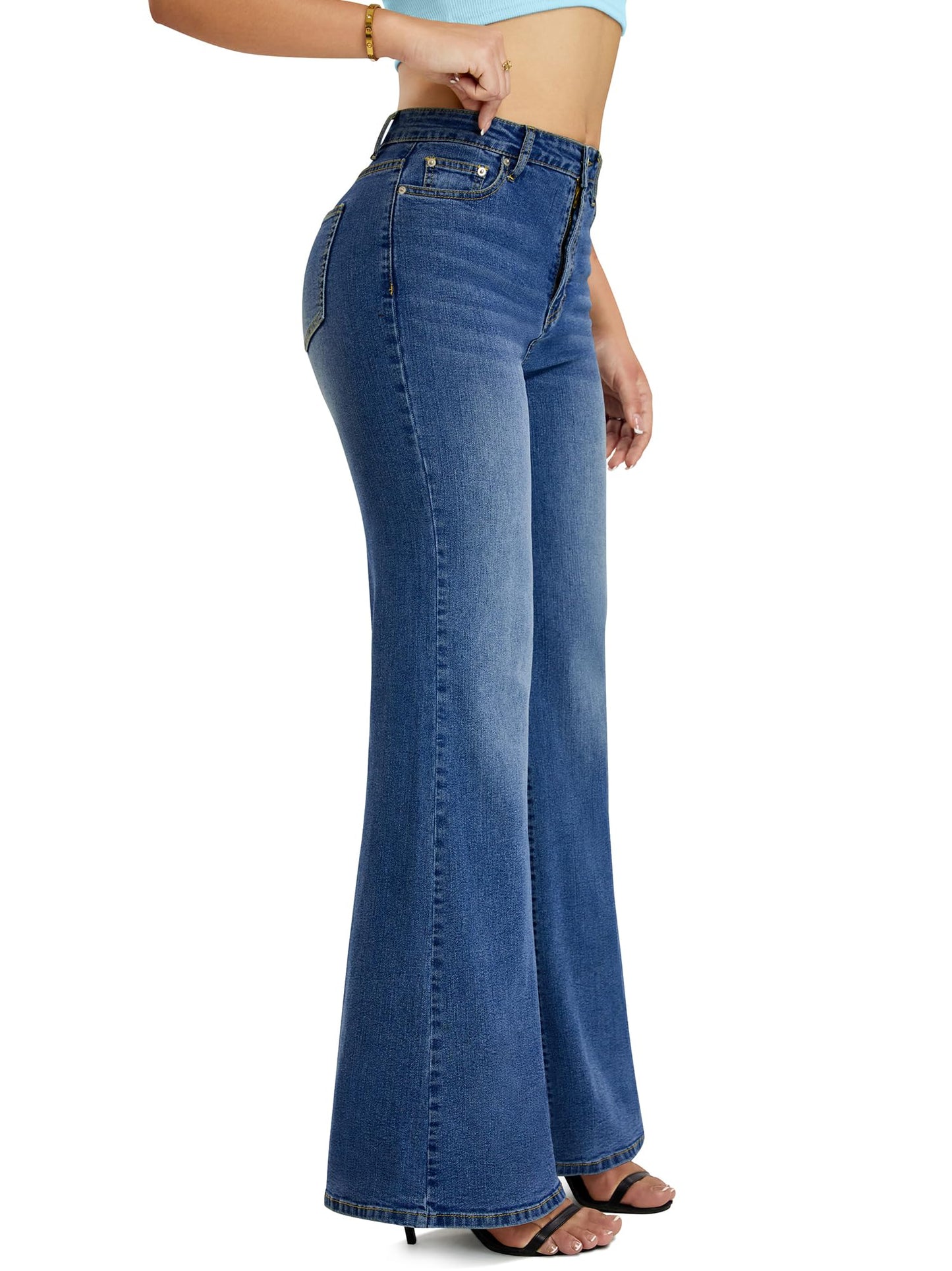 Flare Jeans Wide Leg Jeans for Women HighRise Baggy Hem Denim Pants
