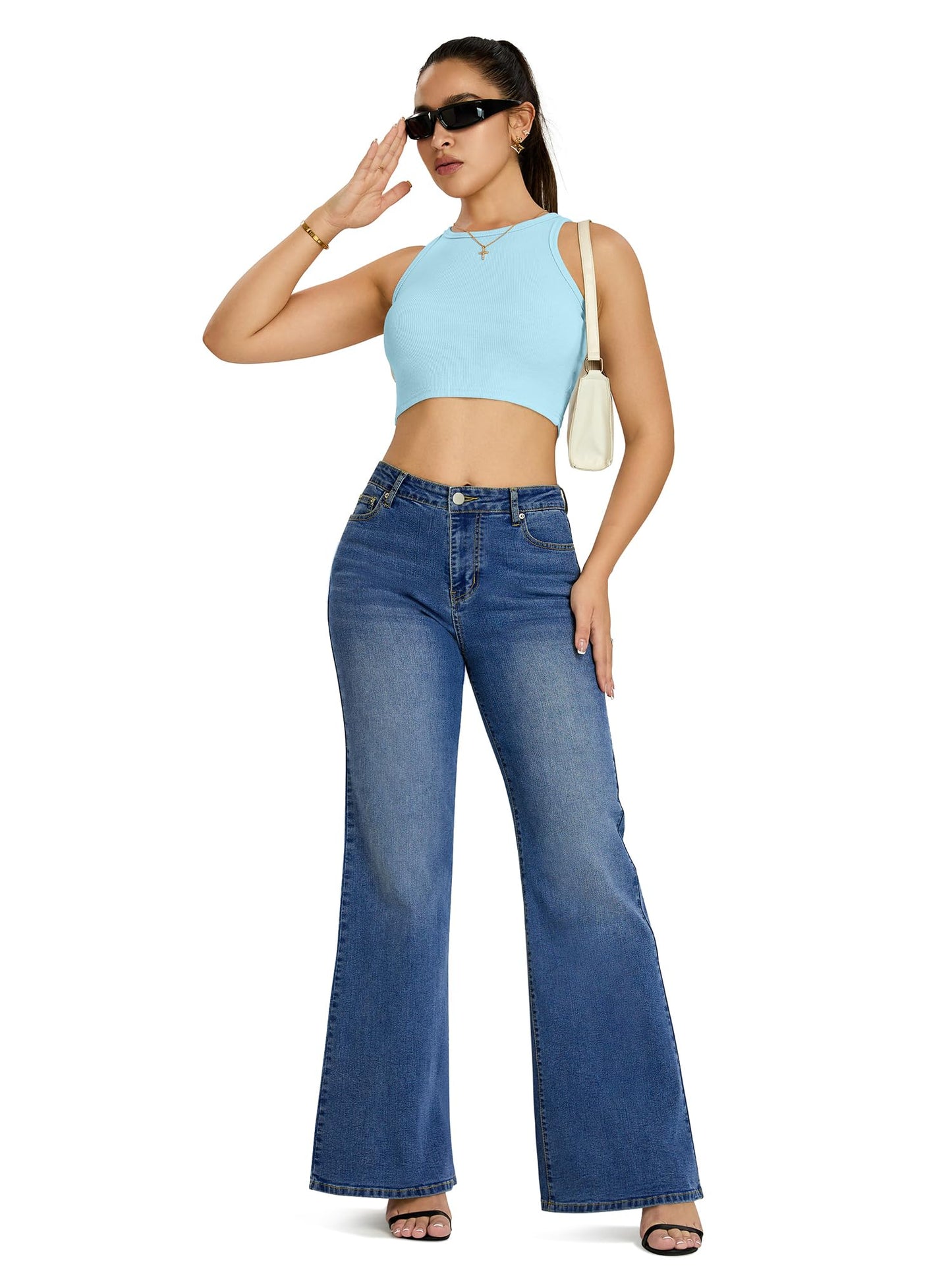 Flare Jeans Wide Leg Jeans for Women HighRise Baggy Hem Denim Pants