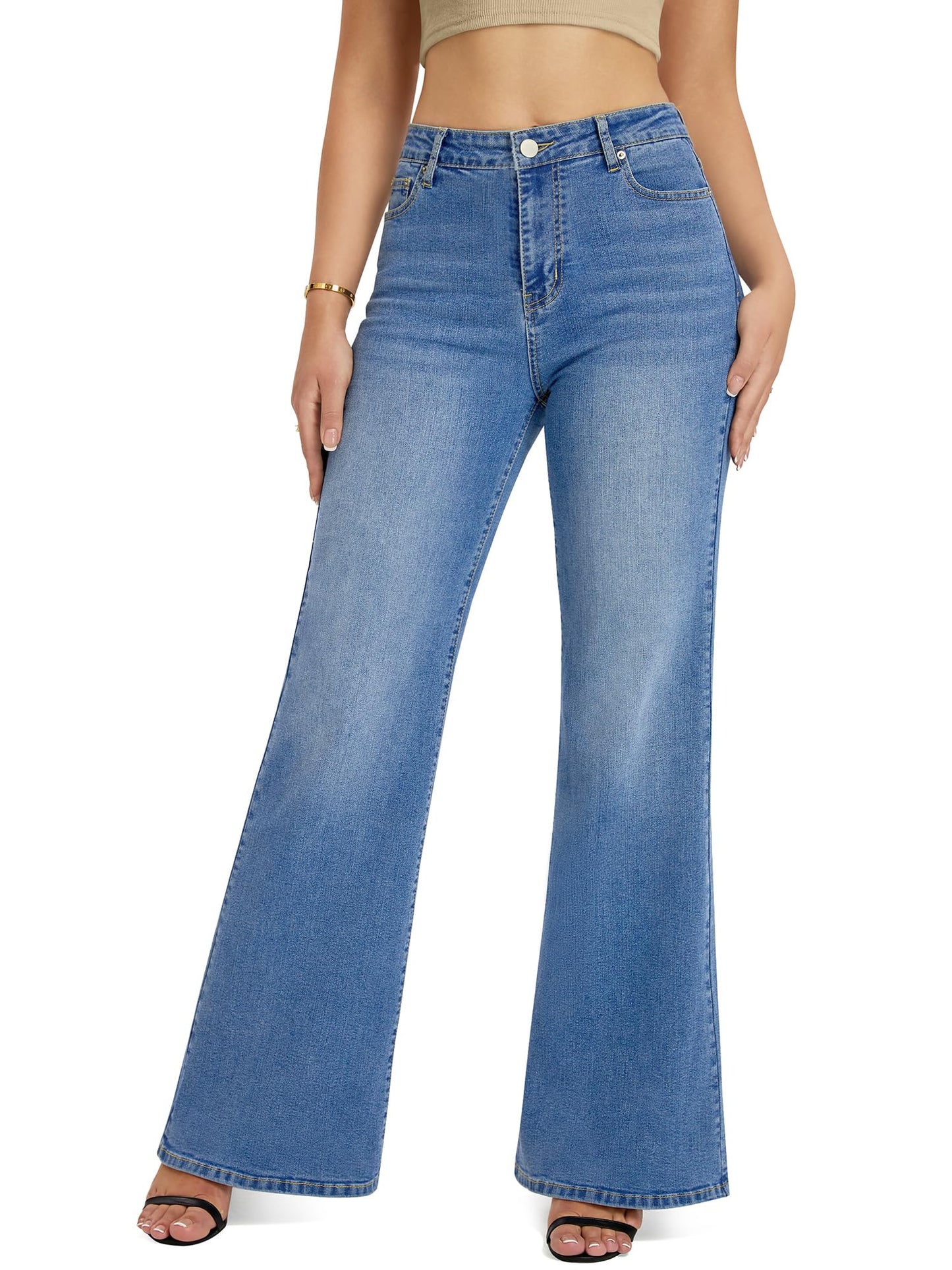 Flare Jeans Wide Leg Jeans for Women HighRise Baggy Hem Denim Pants