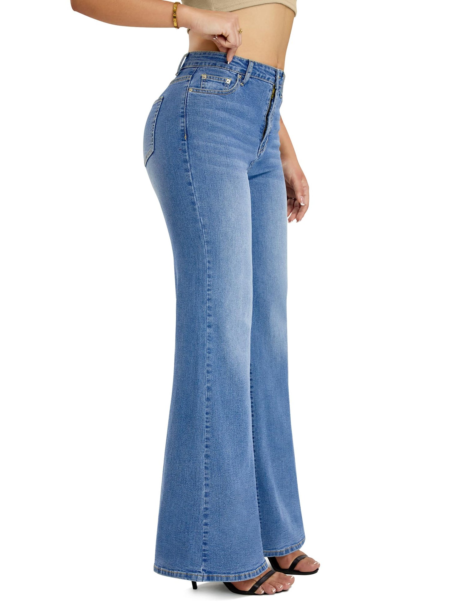 Flare Jeans Wide Leg Jeans for Women HighRise Baggy Hem Denim Pants