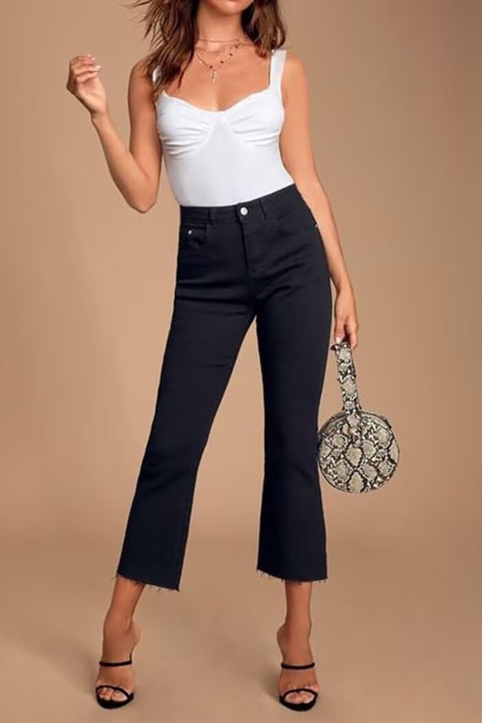 Flare Jeans for Women Cropped Stretchy Mid Rise Bell Bottom Jeans Pants