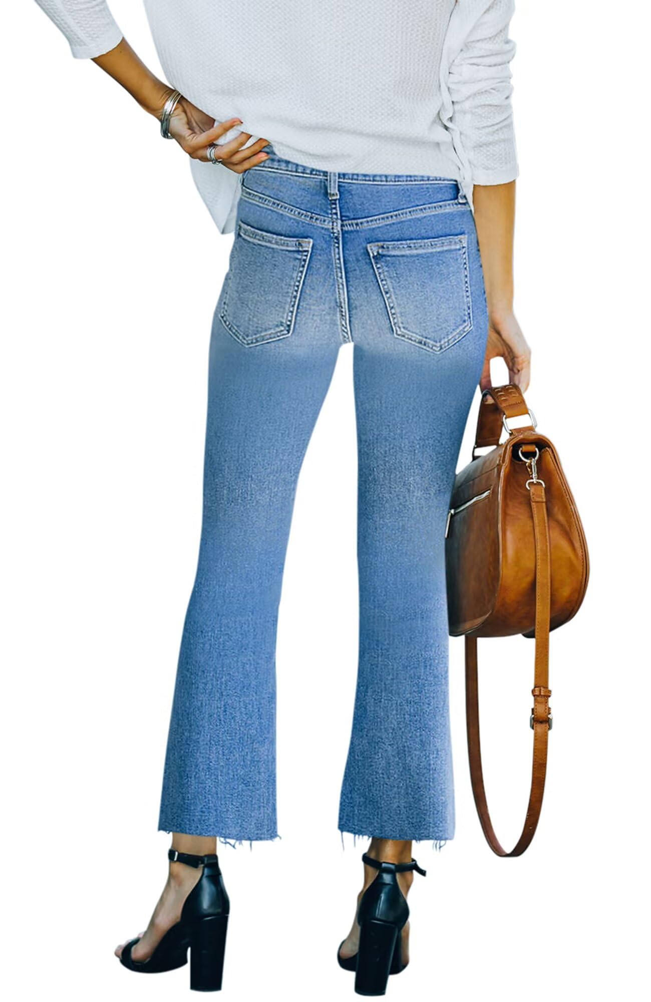 Flare Jeans for Women Cropped Stretchy Mid Rise Bell Bottom Jeans Pants