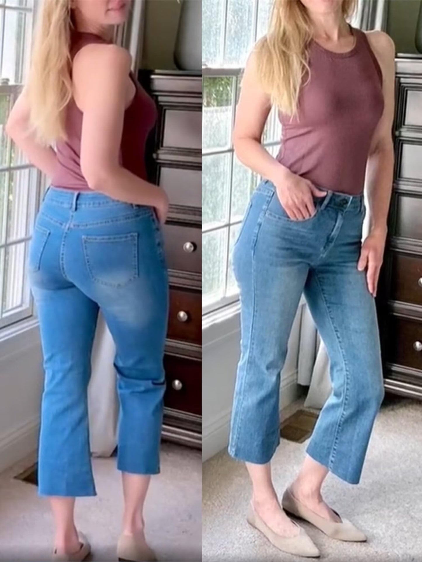 Flare Jeans for Women Cropped Stretchy Mid Rise Bell Bottom Jeans Pants