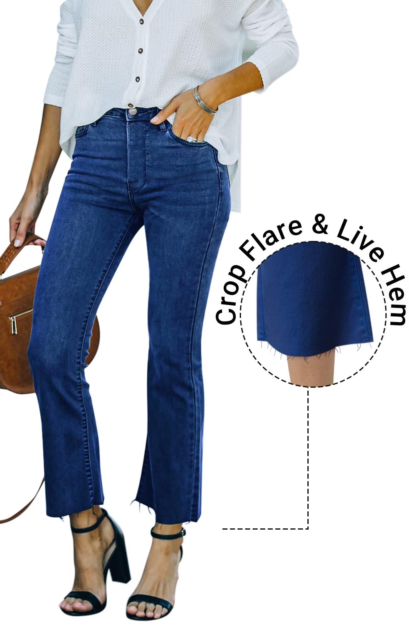 Flare Jeans for Women Cropped Stretchy Mid Rise Bell Bottom Jeans Pants