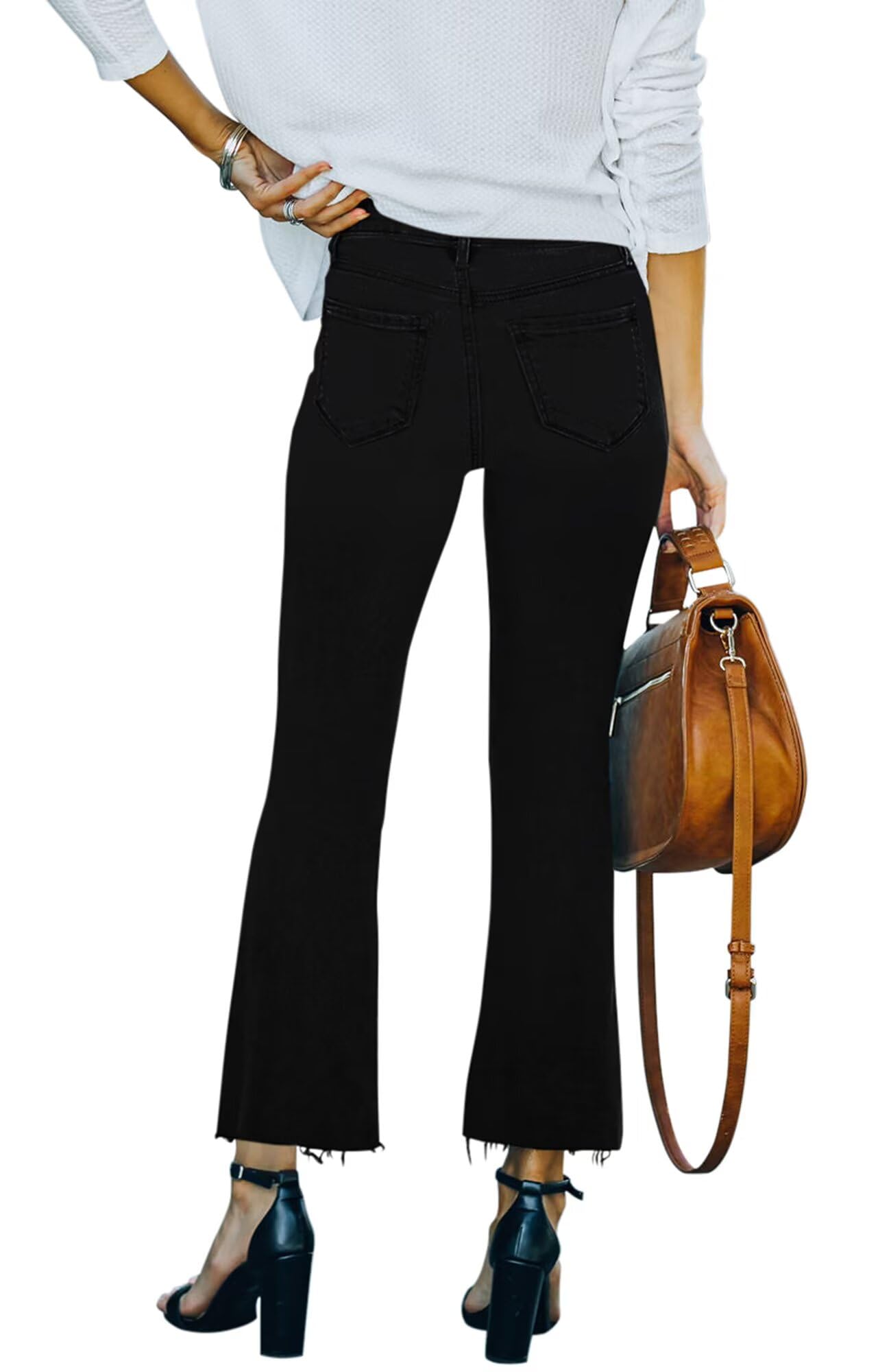 Flare Jeans for Women Cropped Stretchy Mid Rise Bell Bottom Jeans Pants