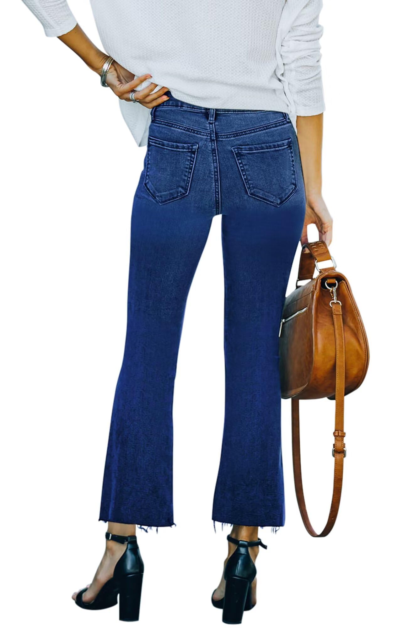 Flare Jeans for Women Cropped Stretchy Mid Rise Bell Bottom Jeans Pants