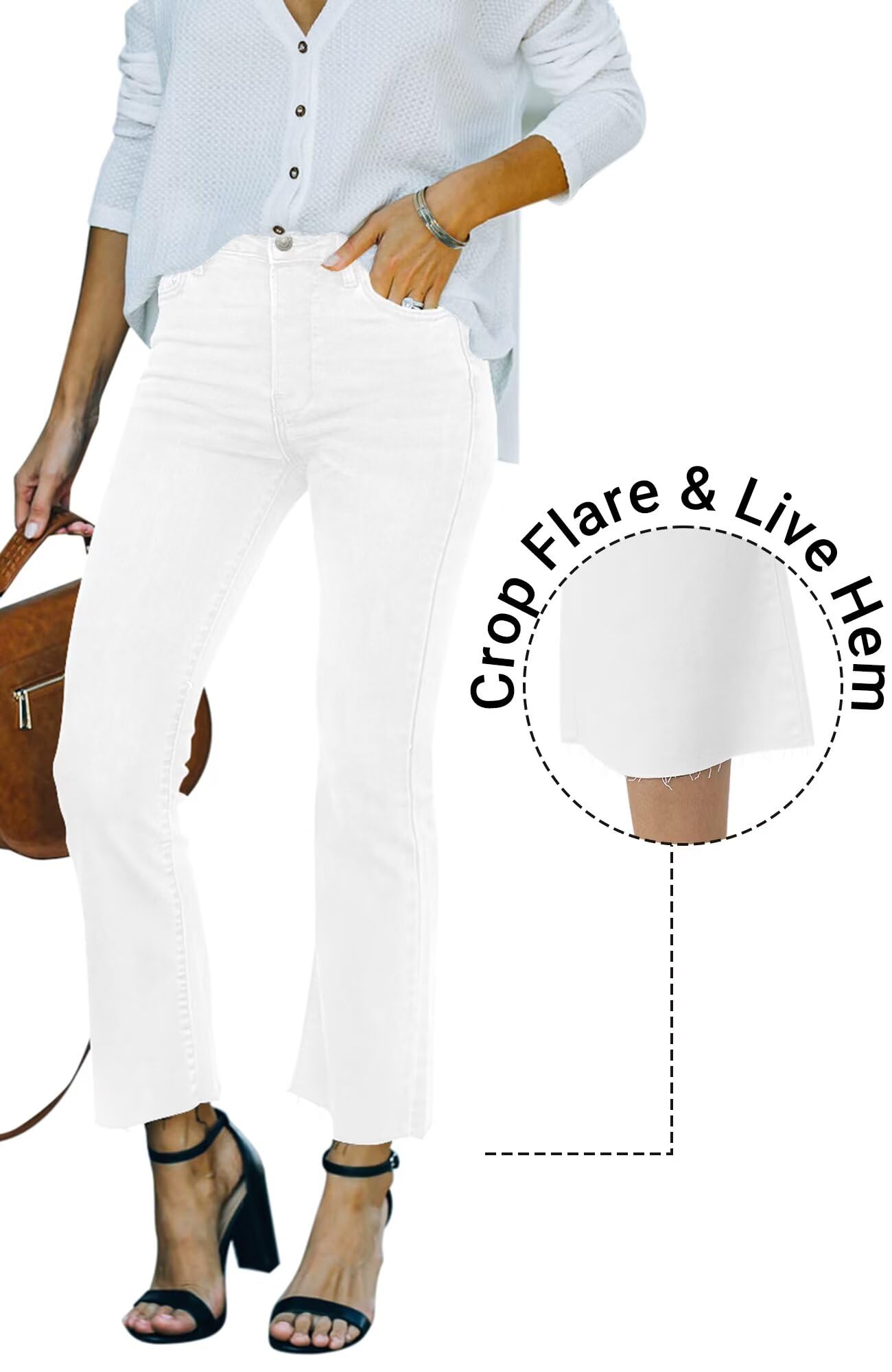 Flare Jeans for Women Cropped Stretchy Mid Rise Bell Bottom Jeans Pants