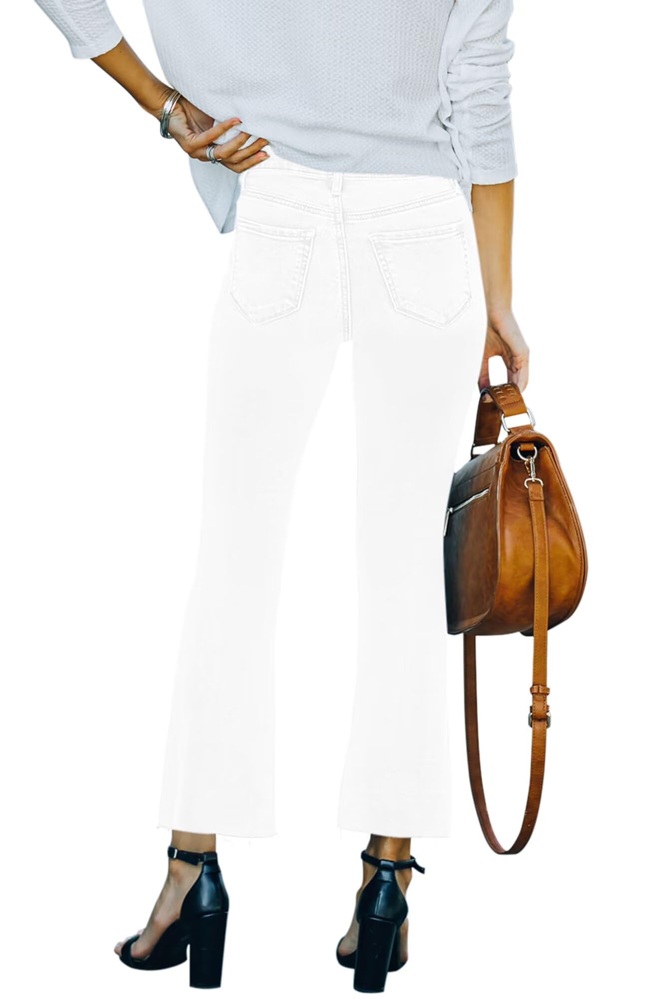 Flare Jeans for Women Cropped Stretchy Mid Rise Bell Bottom Jeans Pants