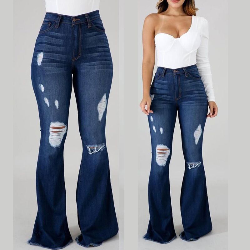 Flare Jeans Women High Waist Ripped Distressed Trousers Denim Pants