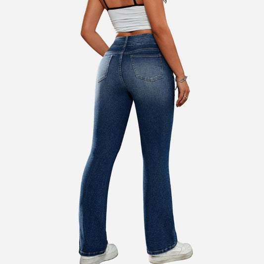 High waist stretch flare jeans for women slim fit bootcut denim pants, back view