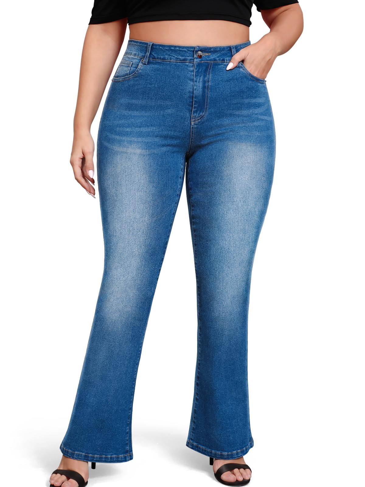 High Waisted Jeans for Women Plus Size Bootcut Denim High Rise Pants